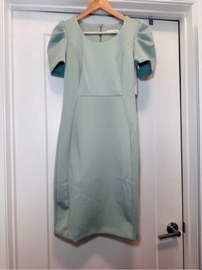 💚 NWT! Green CALVIN KLEIN Puff Sleeve Scuba Dress - Size 14